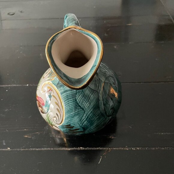 Vintage Belgium CeramicJug Pitcher hand painted peacock - Picture 3 of 5
